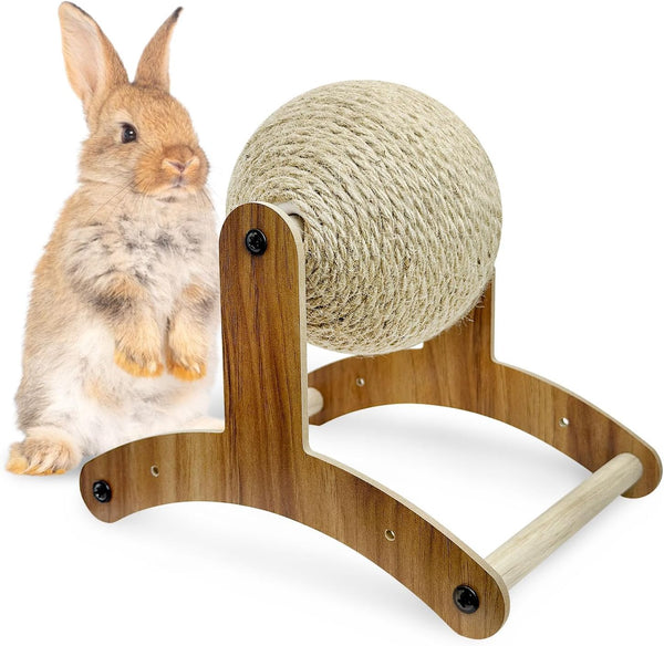 Fhiny Rabbit Scratch Toy, Natural Sisal Scratching Ball for Indoor Pets, Rotating Bunny Claw Scratcher, Kittens, Ferrets