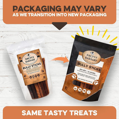 BRUTUS & BARNABY Bully Sticks for Large Dogs - (5-Pack) Grain Free, Low Odor, 12" Bully Bones