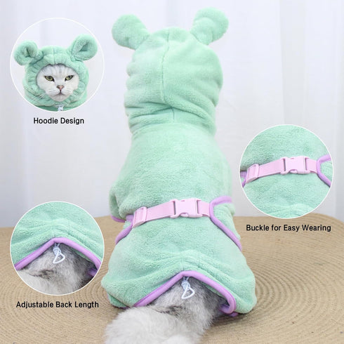 Pet Bathrobe for Dog Cat Absorbently Quick Drying Coat Cute Dogs Bath Towel Hooded Robe Adjustable Collar & Belly Strap