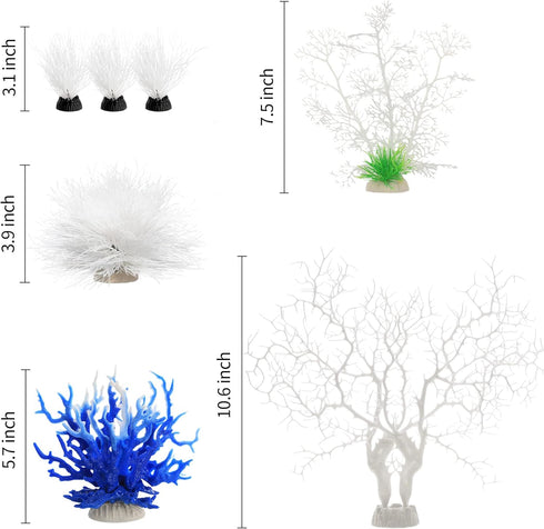 MyLifeUNIT 7 Pack Aquarium Plants, Artificial Coral Ornament for Fish Tank Decorations (White)
