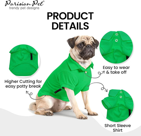 Dog Polo Shirts - Solid Green, Summer Pullover - Button Collar, XXS by Parisian Pet