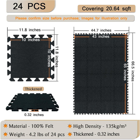 24 11 11 0.32 inches, BXI Puzzle Exercise Mat Pcs, x x High Density Noise Reduction Puzzle Felt Rug Mat, Non Slip