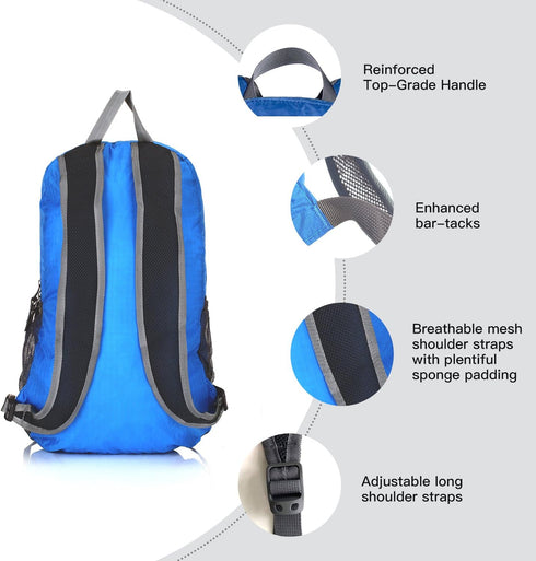 Outlander Packable Lightweight Travel Hiking Backpack - Daypack in Light Blue