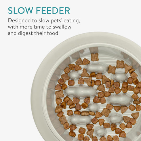 Navaris Elevated Slow Feeder Dog Bowl - Melamine Pet Food Bowl for Dogs and Cats, 7.4" x 7.36" x 4.7"