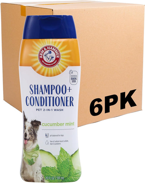Arm & Hammer 2-in-1 Shampoo & Conditioner for Dogs, Cucumber Mint, 20 Ounces - 6 Pack for All Dogs