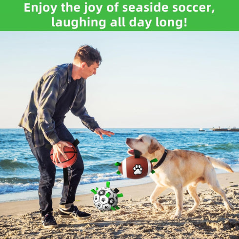QDAN Dog Soccer Ball Set, 3 PCS with Strap for Tug of War, Toys for Small Medium Large Dogs