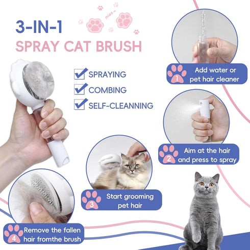 Cat Brushes For Indoor Cats, Cat Shedding Brush With Pet Flea Comb & Pet Nail Clippers, Slicker Brush For Dogs & Rabbit