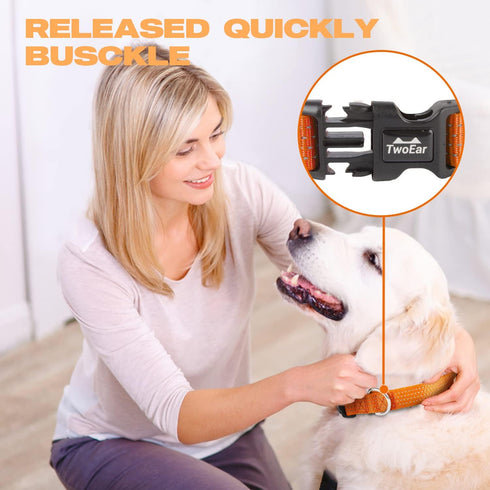 TwoEar Heavy Duty Reflective Dog Collar, Adjustable Nylon Pet Collar with Durable Buckle for Small Breeds Dog (S,