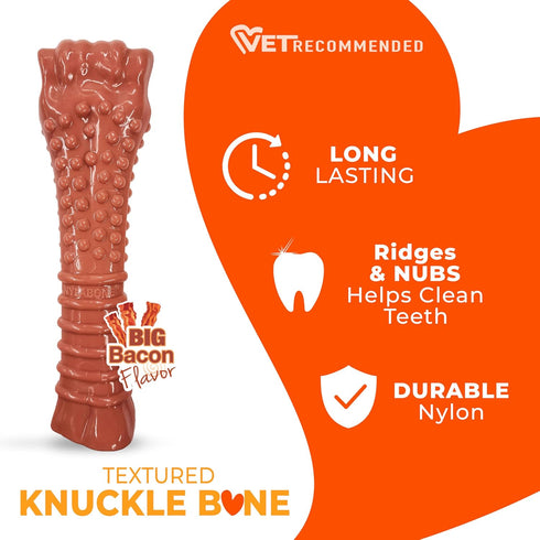 Nylabone Textured Knuckle Bone Power Chew Toy for Dogs, X-Large, Bacon Flavor, 1 Count