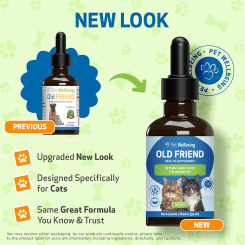 Pet Wellbeing Old Friend for Senior Cats - Supports Immune System Health, Joint Mobility, Herbal Supplement 2 oz