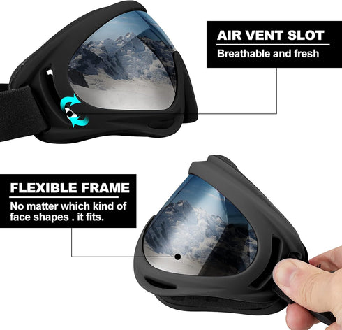 Ski Goggles - Motorcycle Goggles, 3 Pack Snowboard Snow Goggles for Men, Women, Adult, Youth