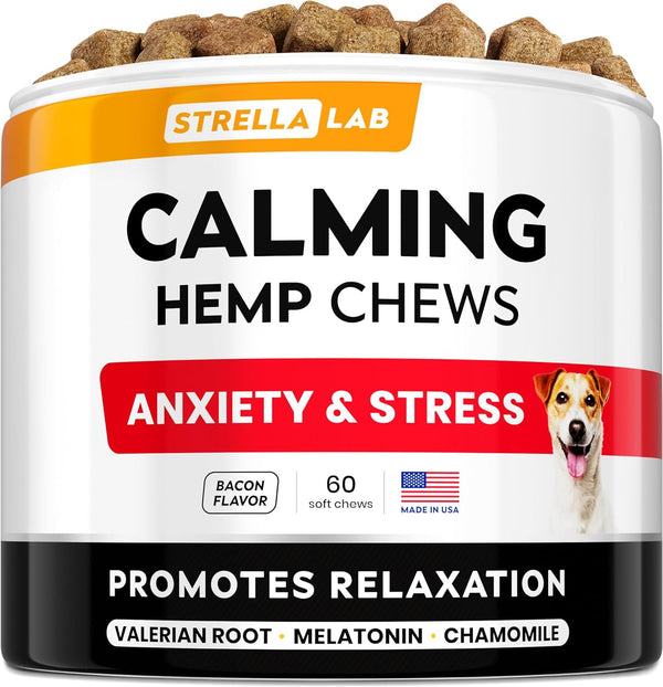 Hemp Calming Chews for Dogs - 60 Treats for Anxiety Relief and Stress, Health & Wellness Supplements