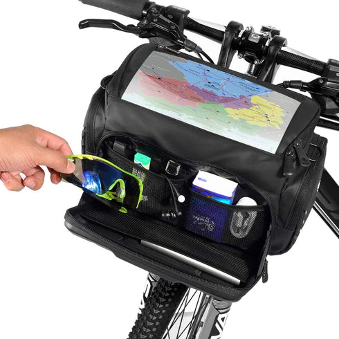 WILD MAN 4L Rainproof Bike Handlebar Storage Bag with Touch Screen for MTB Mountain Road Bike Scooters