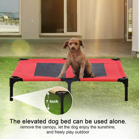 S/M/L Outdoor Elevated Dog Cot with Canopy for Camping, Portable Cooling Raised Bed for Small Medium Dogs
