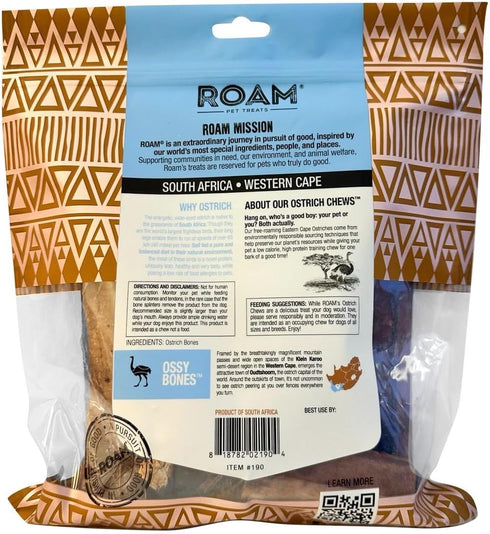 ROAM Exotic Ossy Chews Sampler Adult Dog Chew Treats – Mixed Pack of 4 Ostrich Chews for Dogs