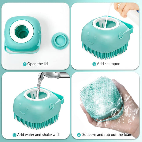 Pet Dog Bath Brush, Gentle Soap Dispenser for Massaging Bath Grooming, Soft Silicone (Blue)