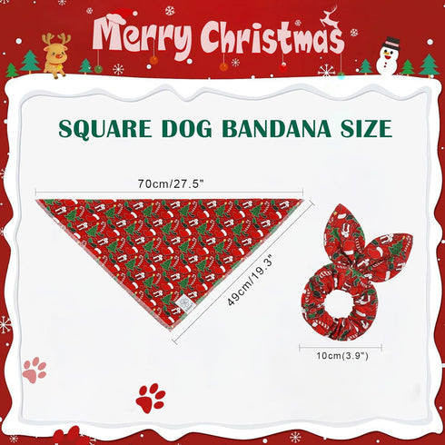 Set E-Clover Christmas Dog Bandanas & Matching Scrunchie Green Red Dog Scarf Bibs Pet Bandana with Bow Tie for Medium