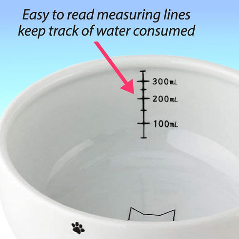 Necoichi Raised Cat Water Bowl, Elevated with Measurement Lines, Dishwasher and Microwave Safe, Regular Size