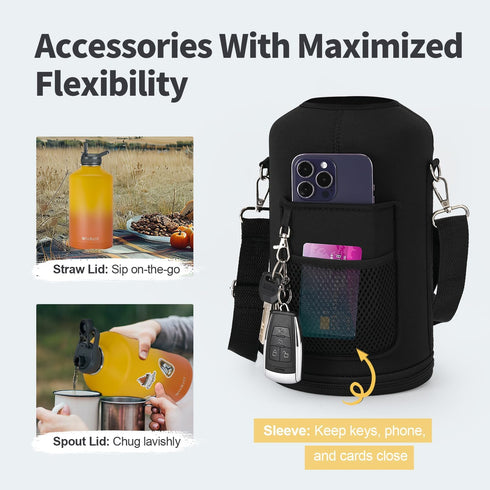 One Gallon Insulated Water Bottle with DIY Stickers, Triple Wall Vacuum Cold for 48 Hrs, 128oz Stainless Steel Jug