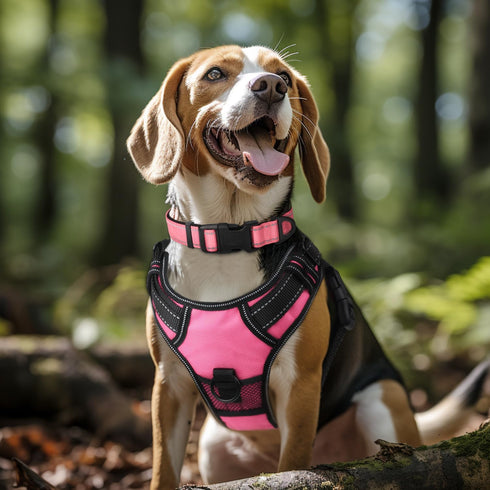Joytale Reflective Dog Collar, Adjustable Soft Neoprene Padded Nylon for Large Dogs, Neon Pink, L