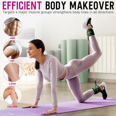 WALITO Ankle Resistance Bands with Cuffs, Ankle Weights for Women, Glutes Workout Equipment, Home Gym Exercise Equipment