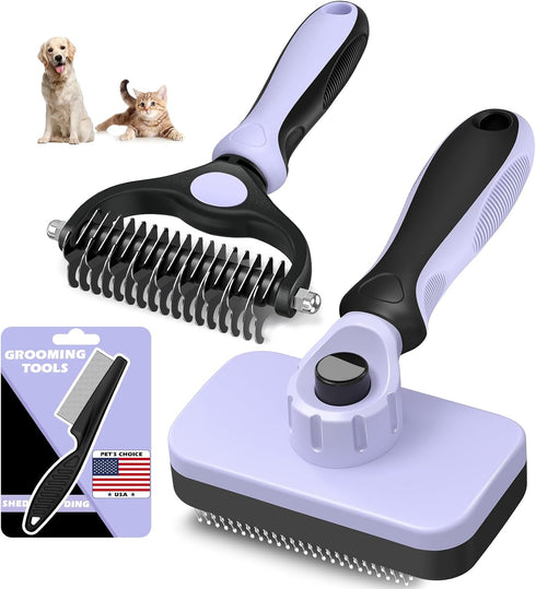 Augwind 3PCS Self Cleaning Slicker Brush & Pet Grooming Rake & Flea Comb