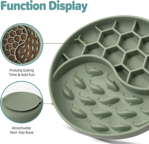 Slow Feeder Dog Bowls, Silicone Pet Food Bowls with Suction Cups for Small Medium Breed, Non-Slip Dog Feeding Bowls Slow Down Pet Eating Speed, Anxiety Relief & Fun Added (Green)