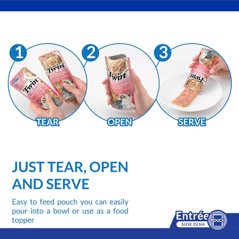 INABA Twin Packs for Cats, Shredded Chicken & Broth Gelée Side Dish Pouch, 1.4 Ounces, 12 Pouches, Tuna & Chicken