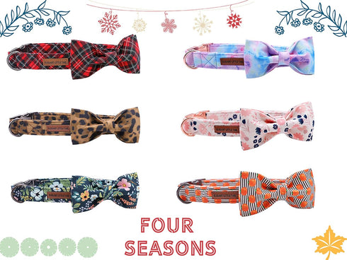 Elegant Little Tail Halloween Dog Collar with Pumpkin Print Bowtie, Adjustable Holiday Gift Collars for Small Medium