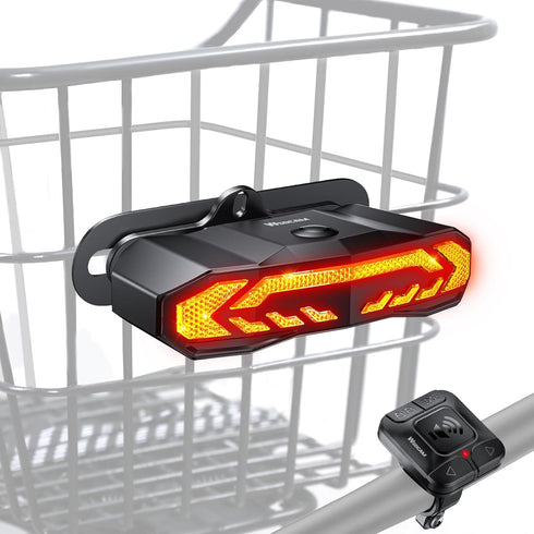 WSDCAM Bike Basket Tail Light, Turn Signals and Brake Light, Bike Alarm Horn with Remote, Rechargeable Rear Light