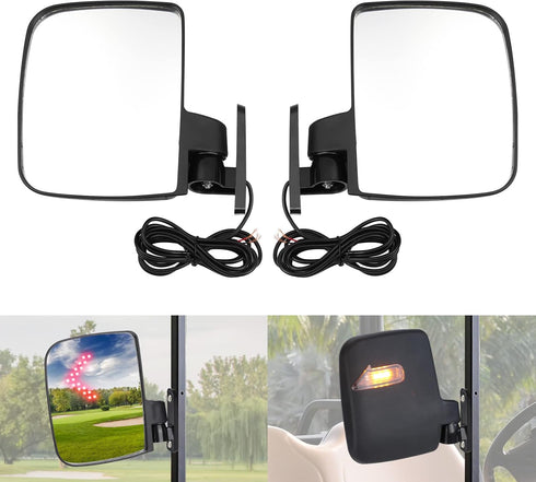 KEMIMOTO Golf Cart Side Mirrors with LED Turn Signal Lights - Universal Rear View Mirrors