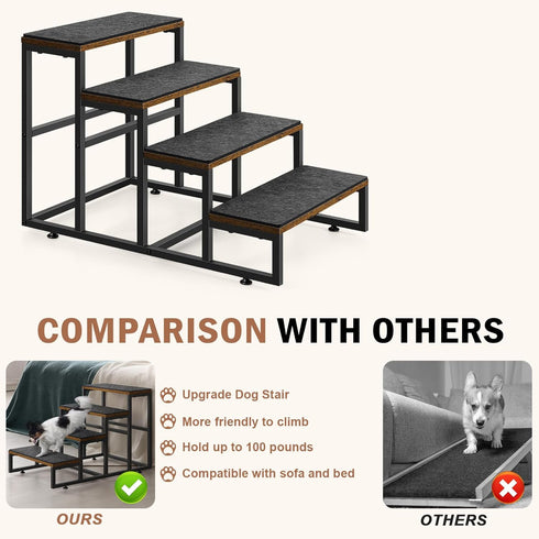 Dog Stairs for Small Dogs, 4 Steps Non-Slip Pet Stairs for High Bed & Couch, Industrial Brown