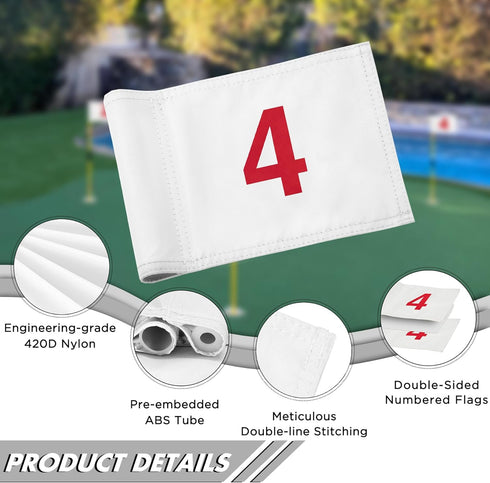 KINGTOP Numbered Golf Flag - 8x6 Inch Upgraded Dual-Layer 420D Nylon, Mini Practice Putting Green Flags