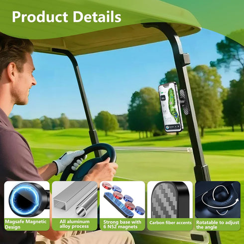PTAZSCTC Magnetic Golf Cart Phone Holder,Phone Mount Holders with Magnetic Sheet for Golf Cart,Club Car Accessories