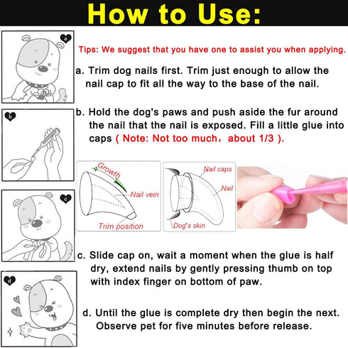 VICTHY 100pcs Dog Nail Caps Claw Covers with Glue and Applicators (L)