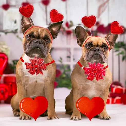 24pcs Valentine's Day Dog Collar Bow Ties Set, Adjustable Holiday Grooming Bow Ties for Small Dogs