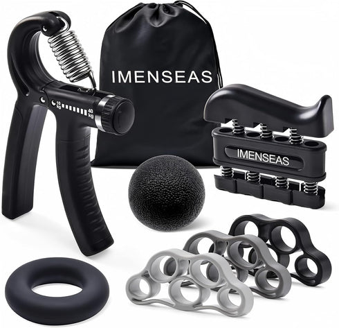 Grip Strength Trainer 7 Pack, Adjustable Finger Stretcher Resistance Bands, Hand Gripper Strength Ring & Stress Ball