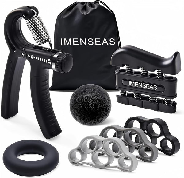 Grip Strength Trainer 7 Pack, Adjustable Finger Stretcher Resistance Bands, Hand Gripper Strength Ring & Stress Ball