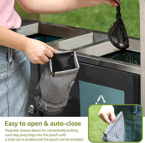 Dog Walking Bag with Poop Bag Dispenser, Portable Pet Poop Pouch for Leash, Harness & Waist, Reusable Smell Proof