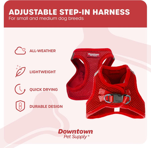 Downtown Pet Supply Step in Dog Harness for Small Dogs - No Pull, Medium, Red - Adjustable Harness with Padded Mesh