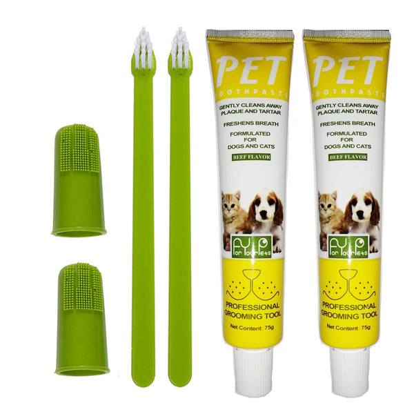 2 Pack Pet Toothbrush and Toothpaste for Dogs & Cats, Soft Silicone Finger Toothbrush for Small Dogs