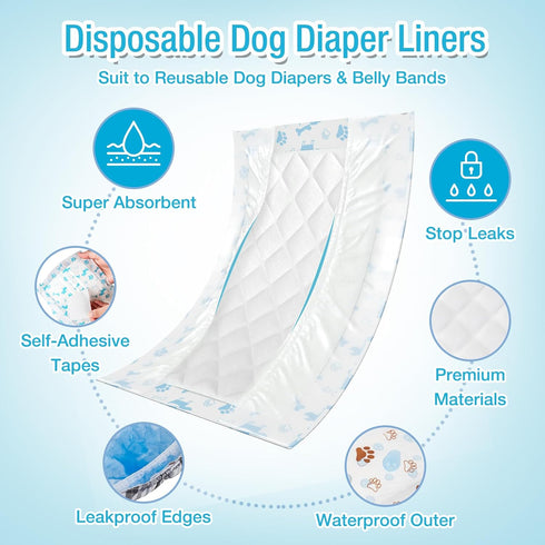 XL-40ct) Pet Soft Dog Diaper Liners - Disposable Dog Diaper Booster Pads for Male & Female Dogs fit Most Dog Wraps
