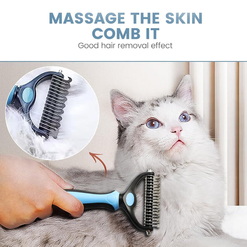 Cat Brush Dog Brush for Shedding - Dematting Tool for Long Haired Pets - Safe and Effective Comb, Large, Blue