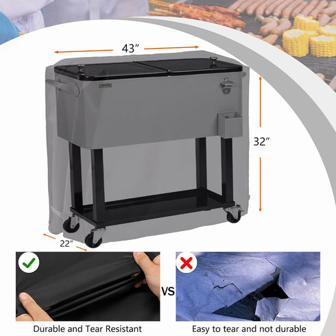 80-100 600D 43"L 22"W 32"H) Cooler Cart Cover Waterproof, Universal Patio Cooler Cover for Qt Patio Rolling Ice Chest