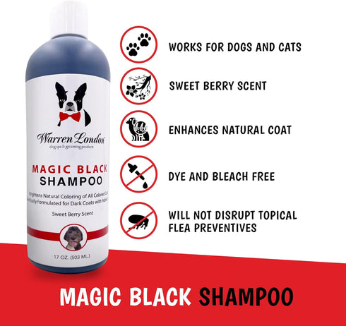 Warren London Magic Black Dog Shampoo, Brightens Darker Coats, Puppy and Cat Safe, Berry Scent, Made in USA, 17oz