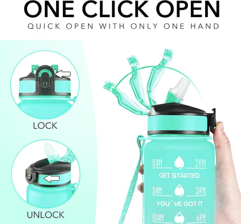Hyeta 32 oz Water Bottle with Times to Drink and Straw, Motivational Leakproof Sports Bottle