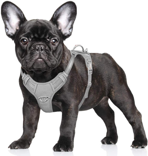 BARKBAY No Pull Dog Harness Large, Reflective Harness with Front Clip and Easy Control Handle, Grey