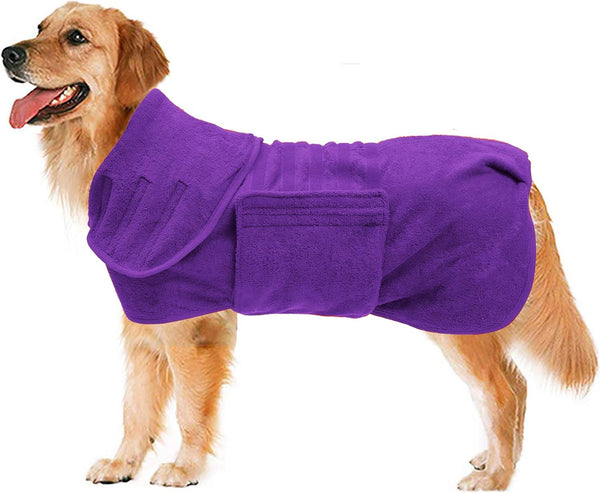 Geyecete Dog Drying Coat, Microfibre Fast Drying Super Absorbent Pet Dog Bath Robe Towel (Purple, S)