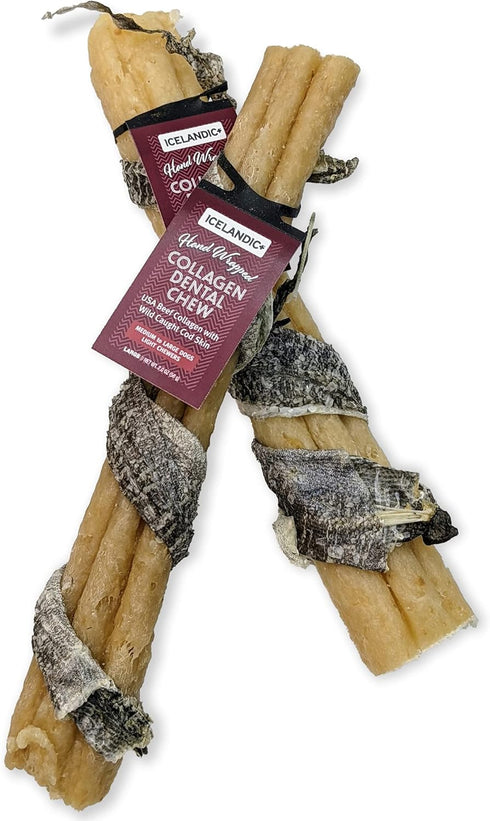 Icelandic+ Beef Collagen Dental Chew Stick Wrapped with Fish, 8" Dog Treat