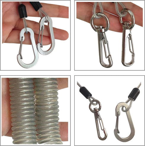 Fishing Lanyard, Heavy Duty Coiled Lanyards Stainless Steel Wire Inside, Safety Rope Extension Cord Tether